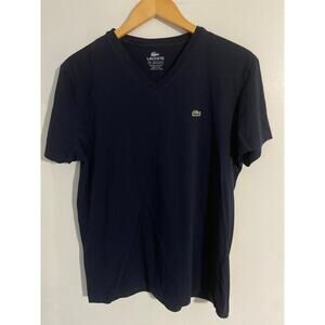 Lacoste v neck t shirt men’s size 5 (large) navy blue slim fit 100% Pima cotton